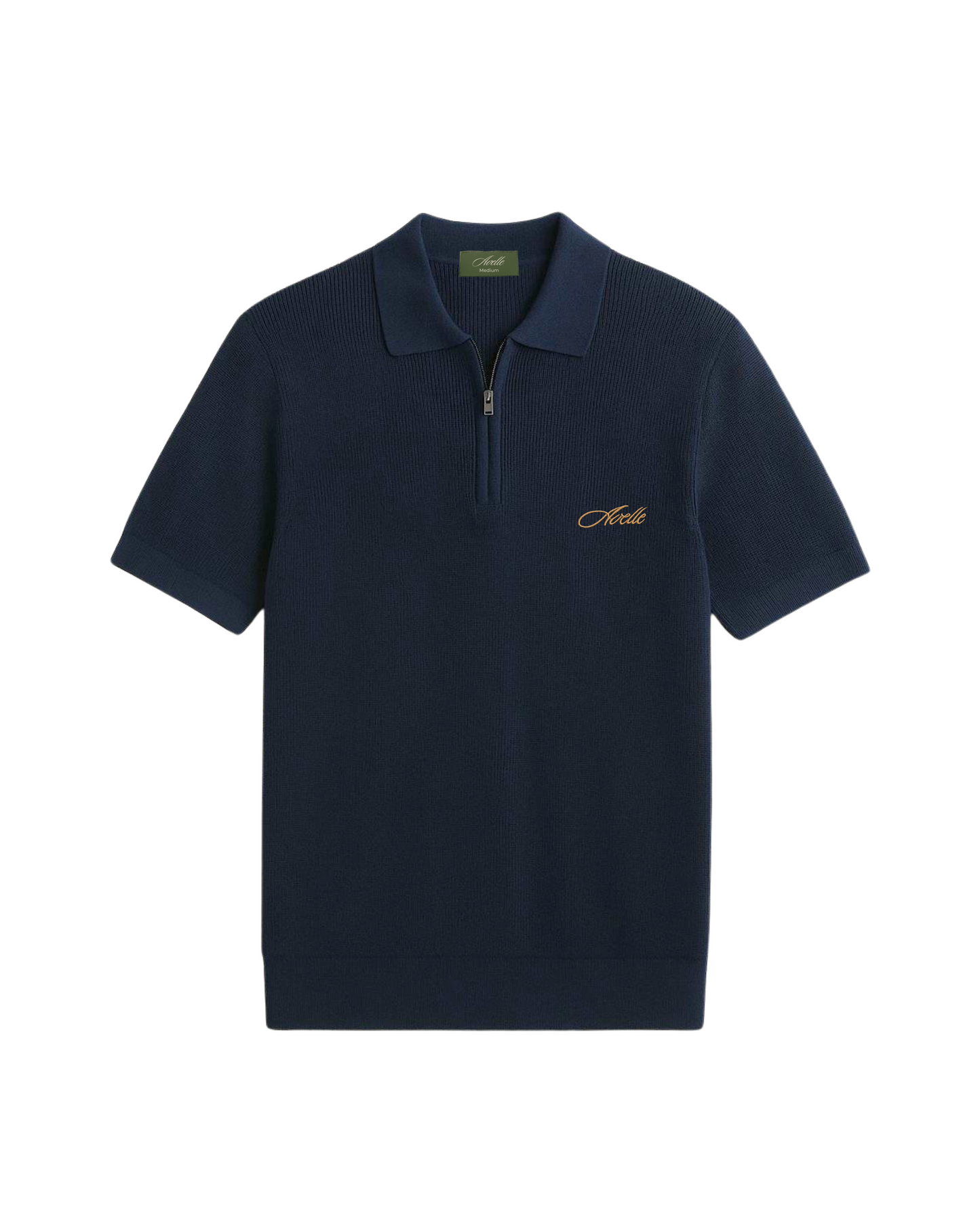 Knitted Quarter Zip Polo in Navy Blue