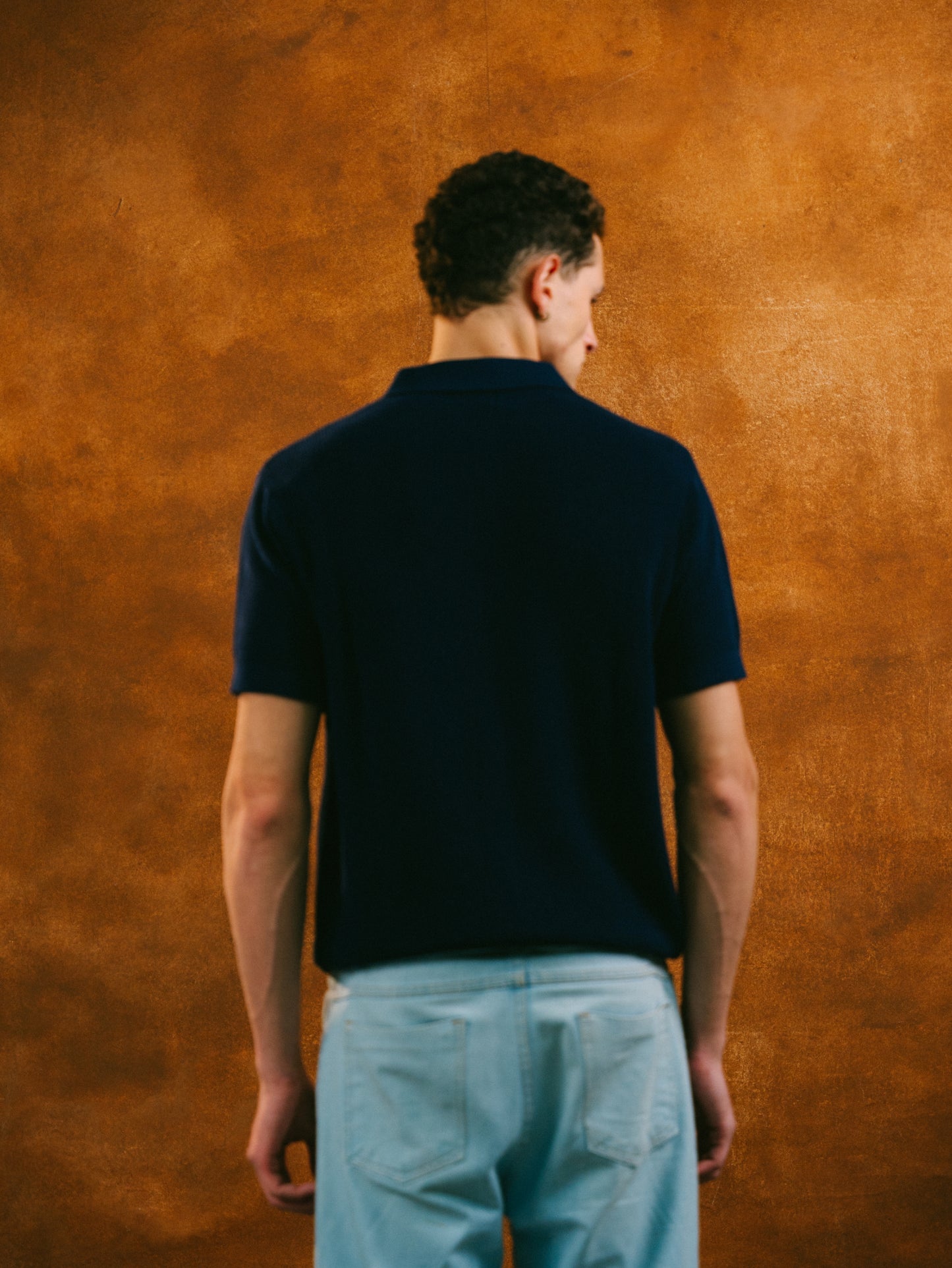 Knitted Quarter Zip Polo in Navy Blue