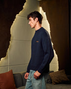 Knitted Crewneck Sweater In Navy Blue