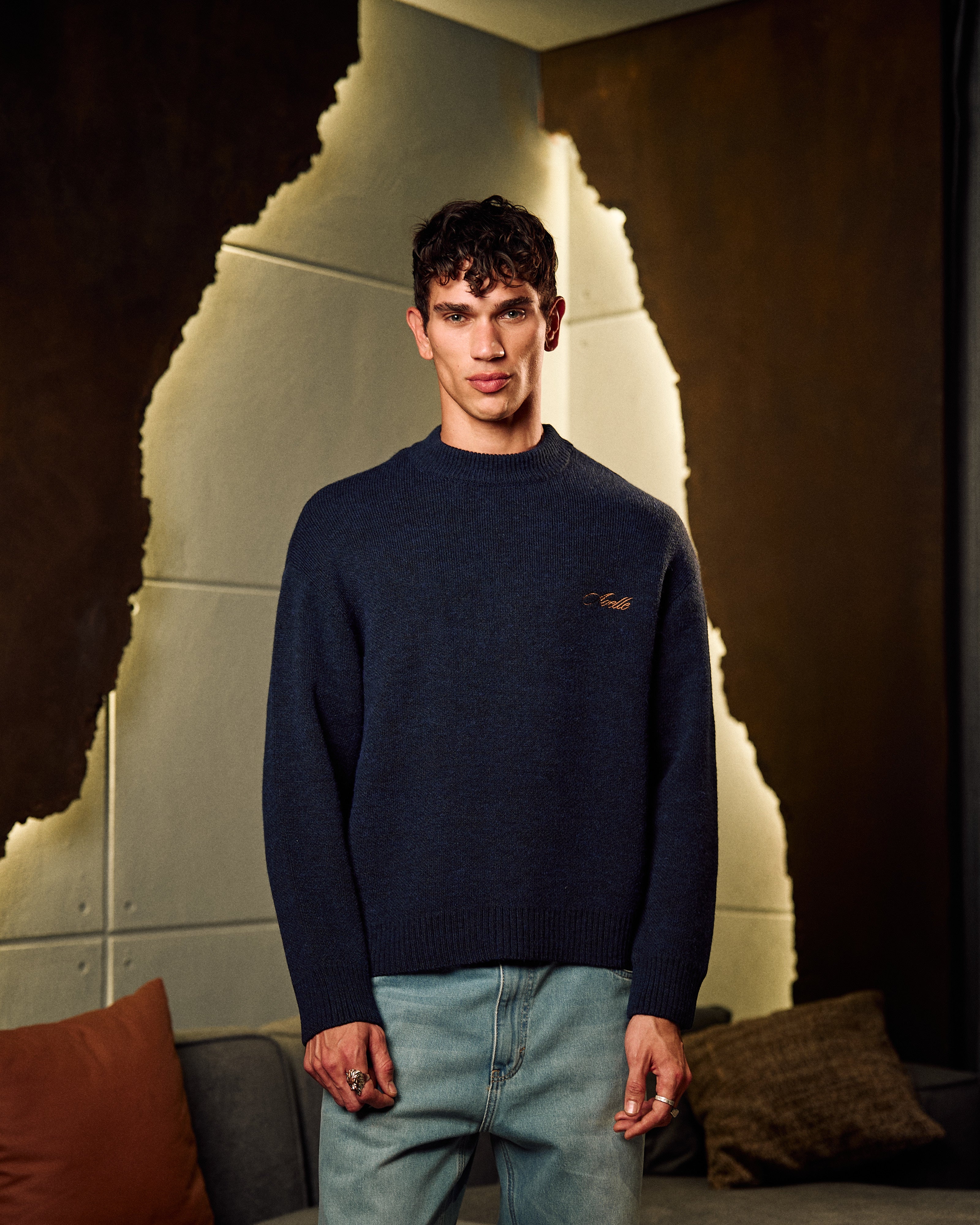 Knitted Crewneck Sweater In Navy Blue