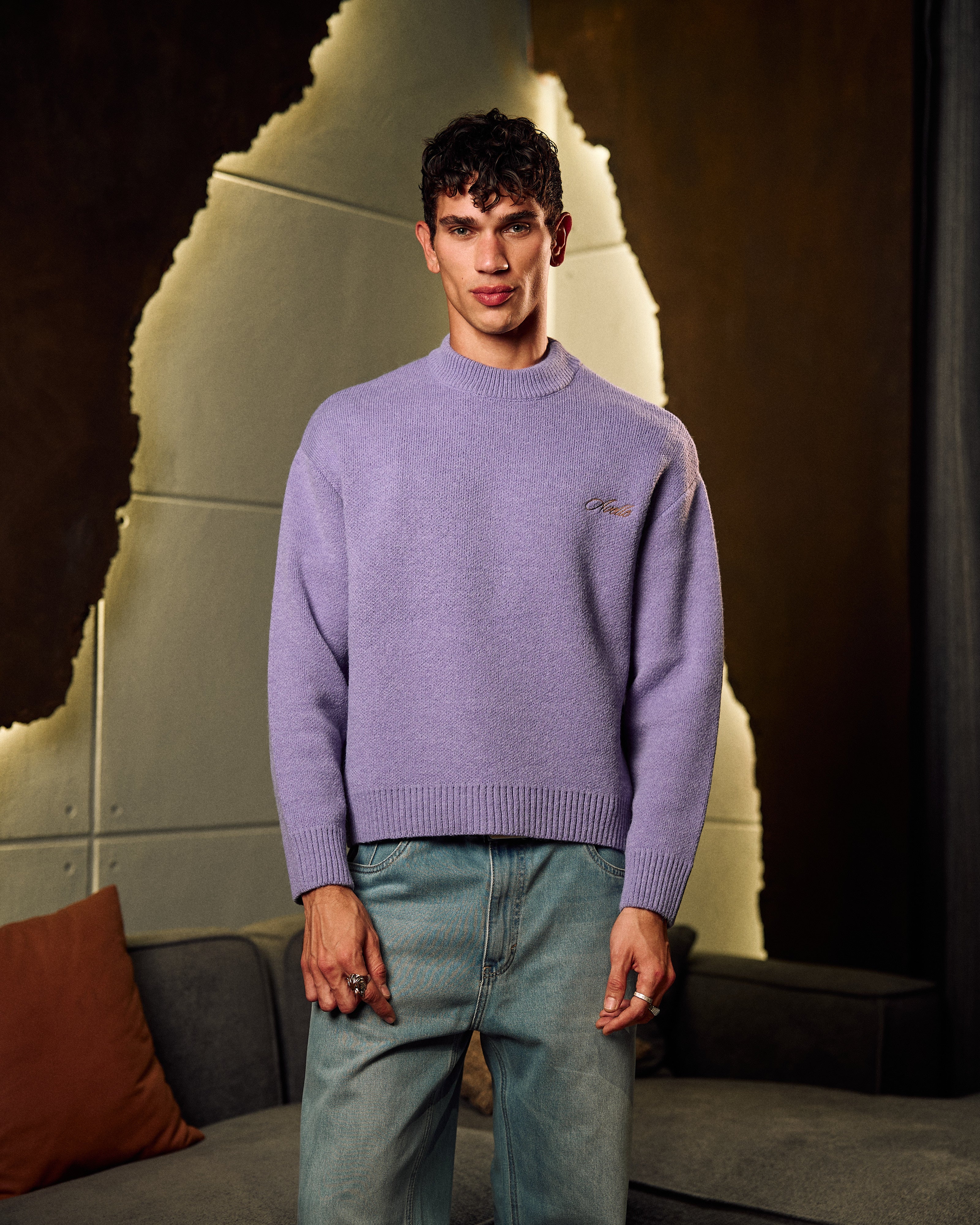 Knitted Crewneck Sweater In Purple