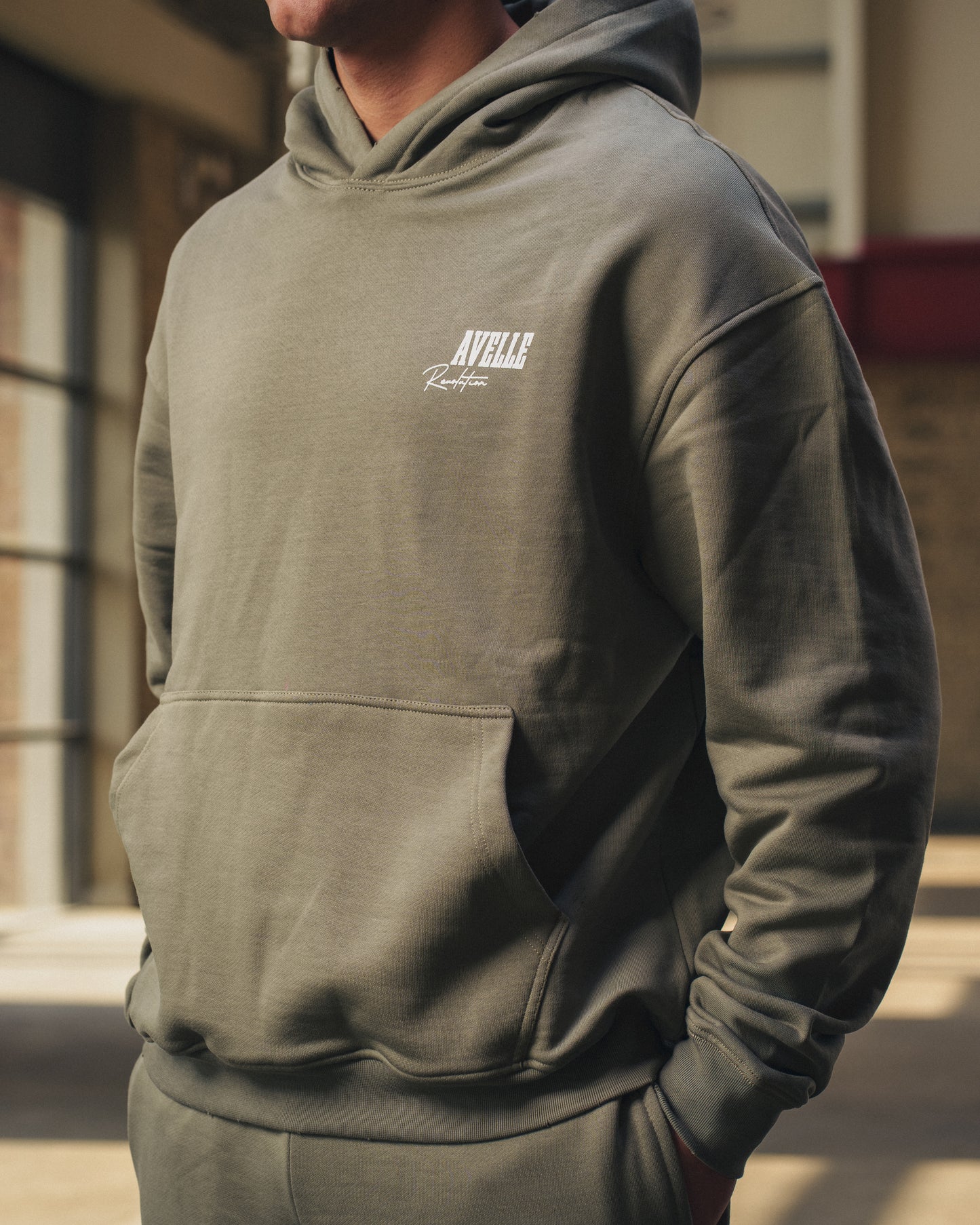 Heavyweight Logo Printed Hoodie in Olive