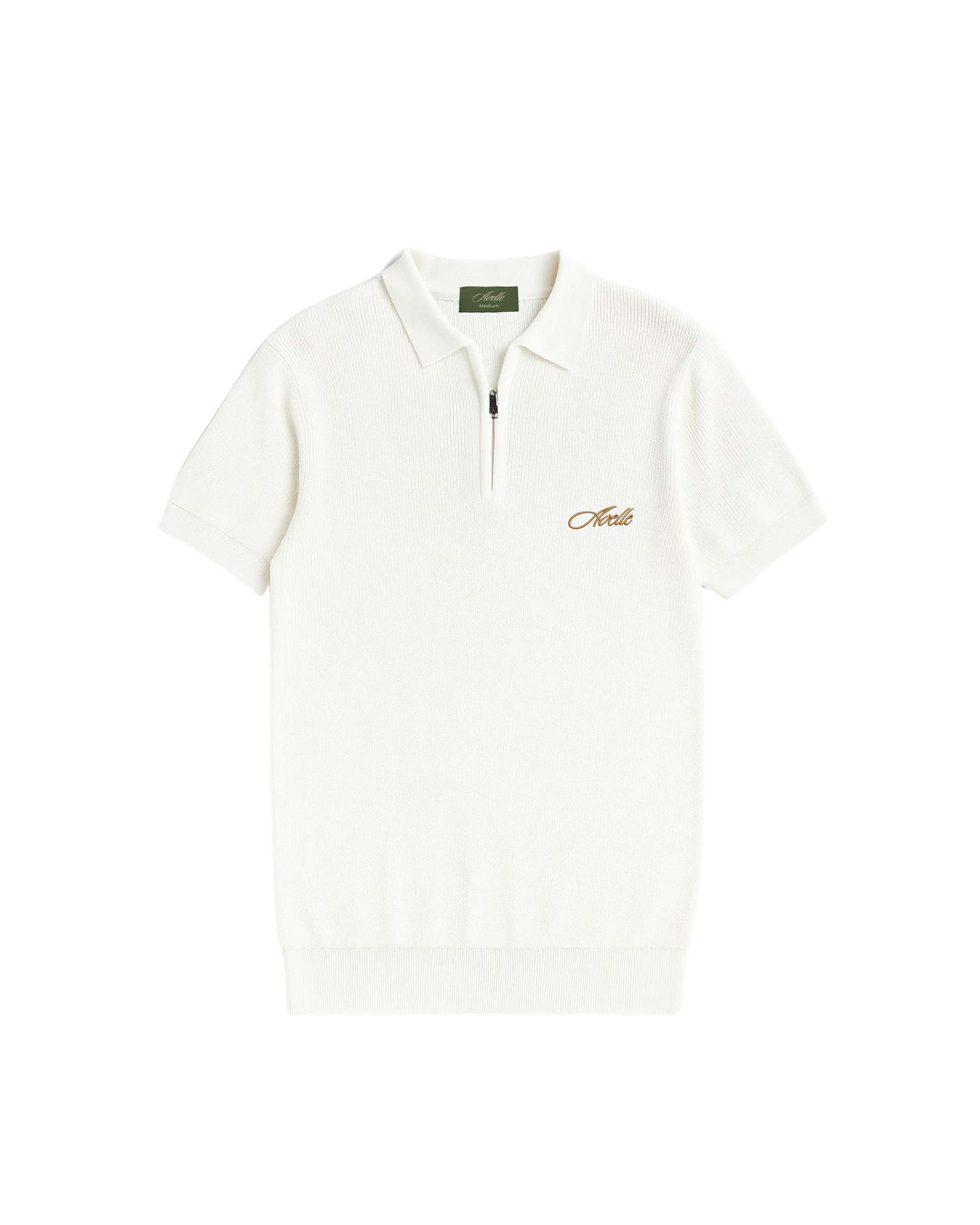 Knitted Quarter Zip Polo in Cream