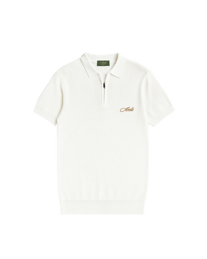 Knitted Quarter Zip Polo in Cream
