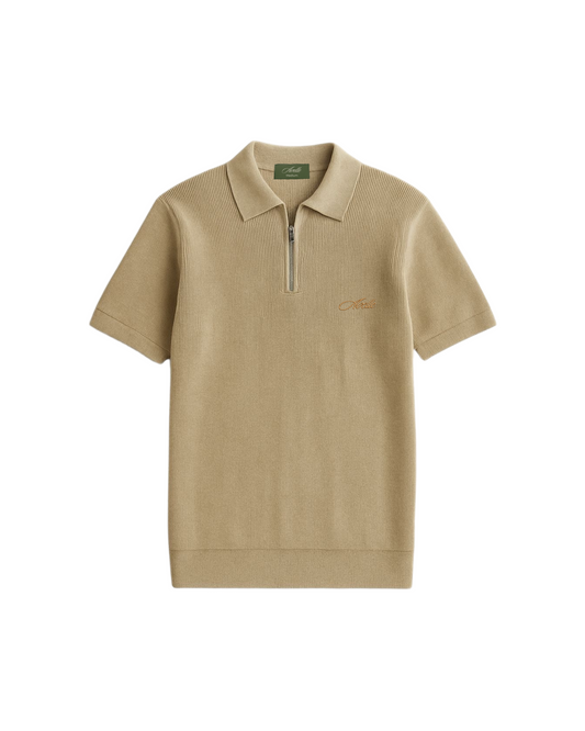 Knitted Quarter Zip Polo in Olive