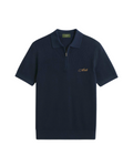 Knitted Quarter Zip Polo in Navy Blue