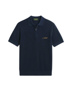 Knitted Quarter Zip Polo in Navy Blue