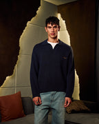 Knitted Polo Sweater In Navy Blue