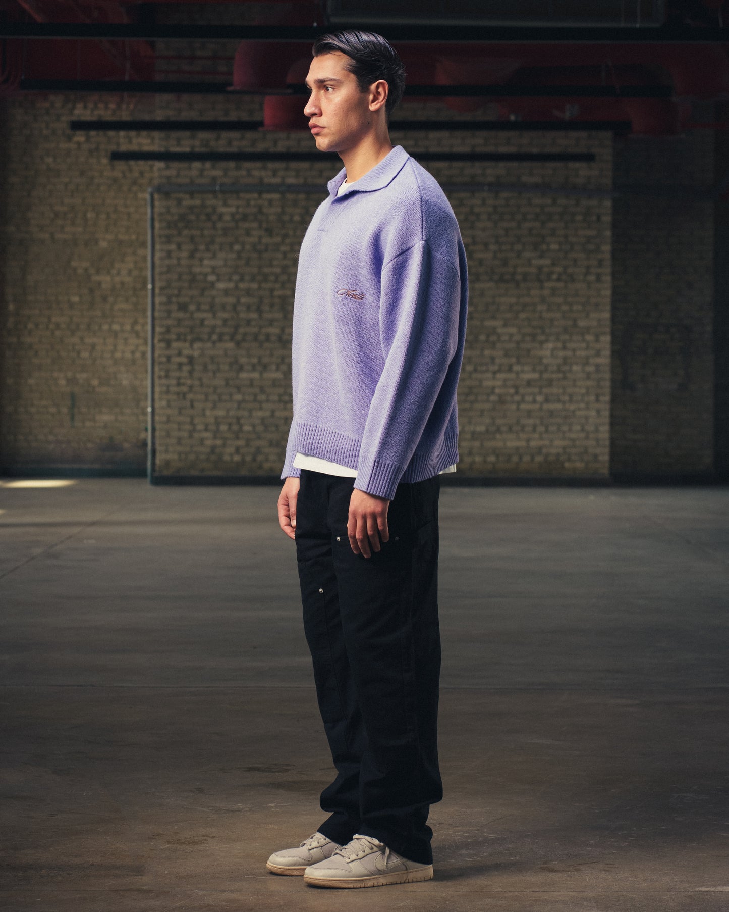 Knitted Polo Sweater in Purple