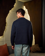 Knitted Crewneck Sweater In Navy Blue