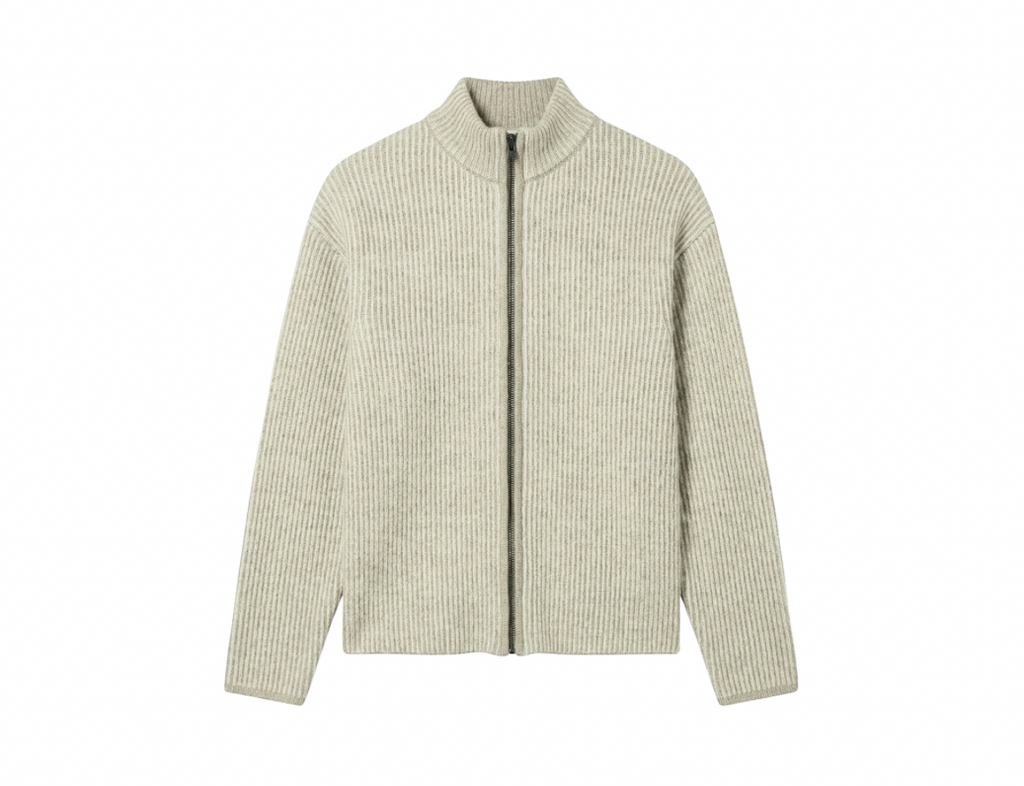 Zip Up Knitted Sweater In Beige
