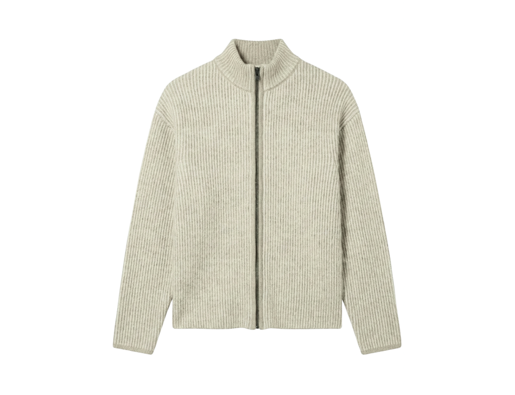 Zip Up Knitted Sweater In Beige