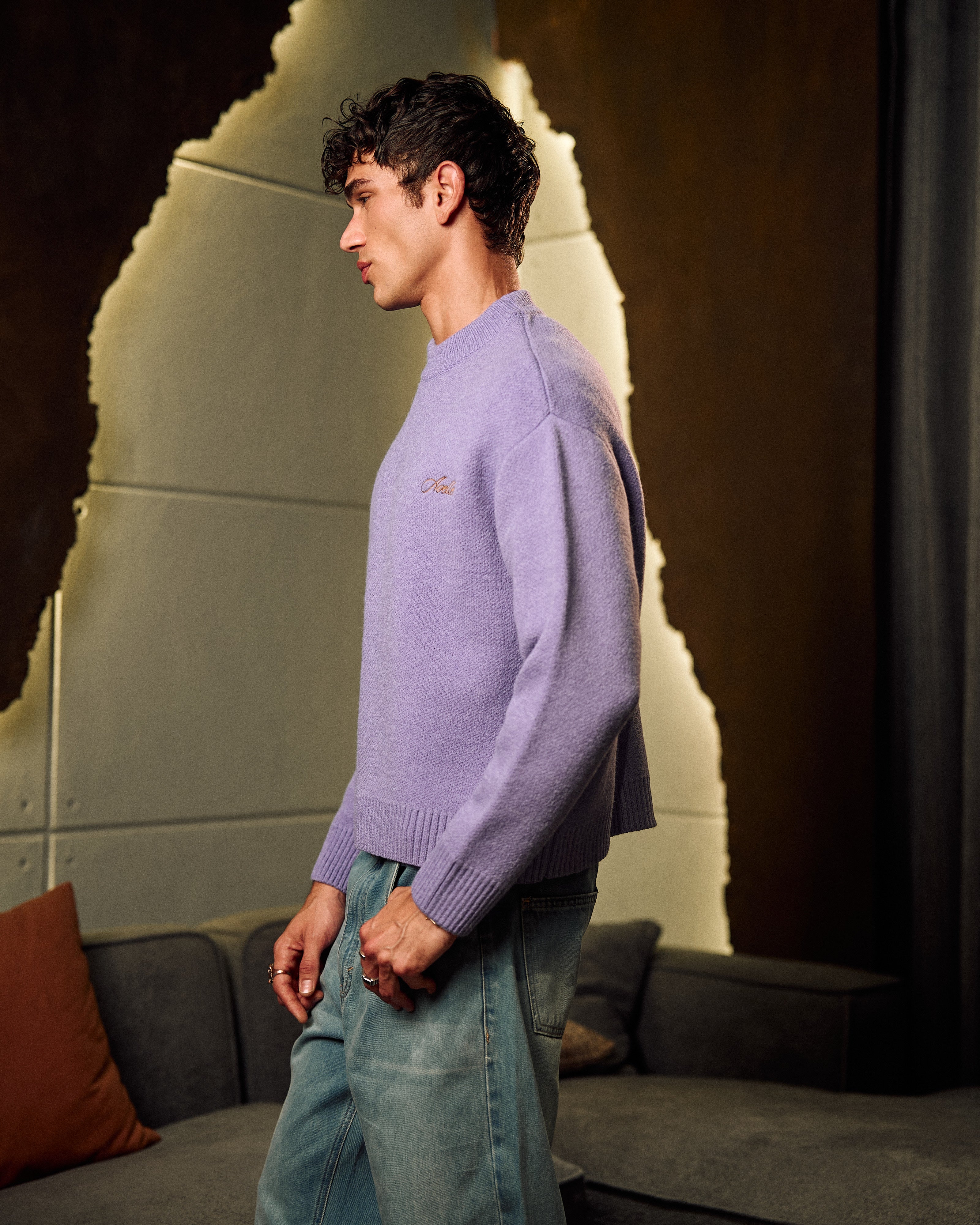 Knitted Crewneck Sweater In Purple