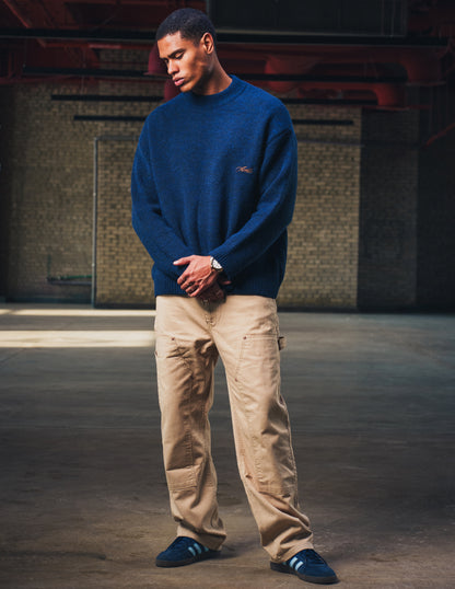 Knitted Crewneck Sweater in Navy Blue