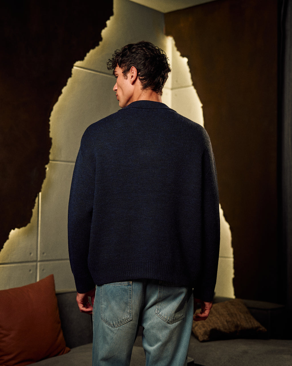 Knitted Polo Sweater In Navy Blue