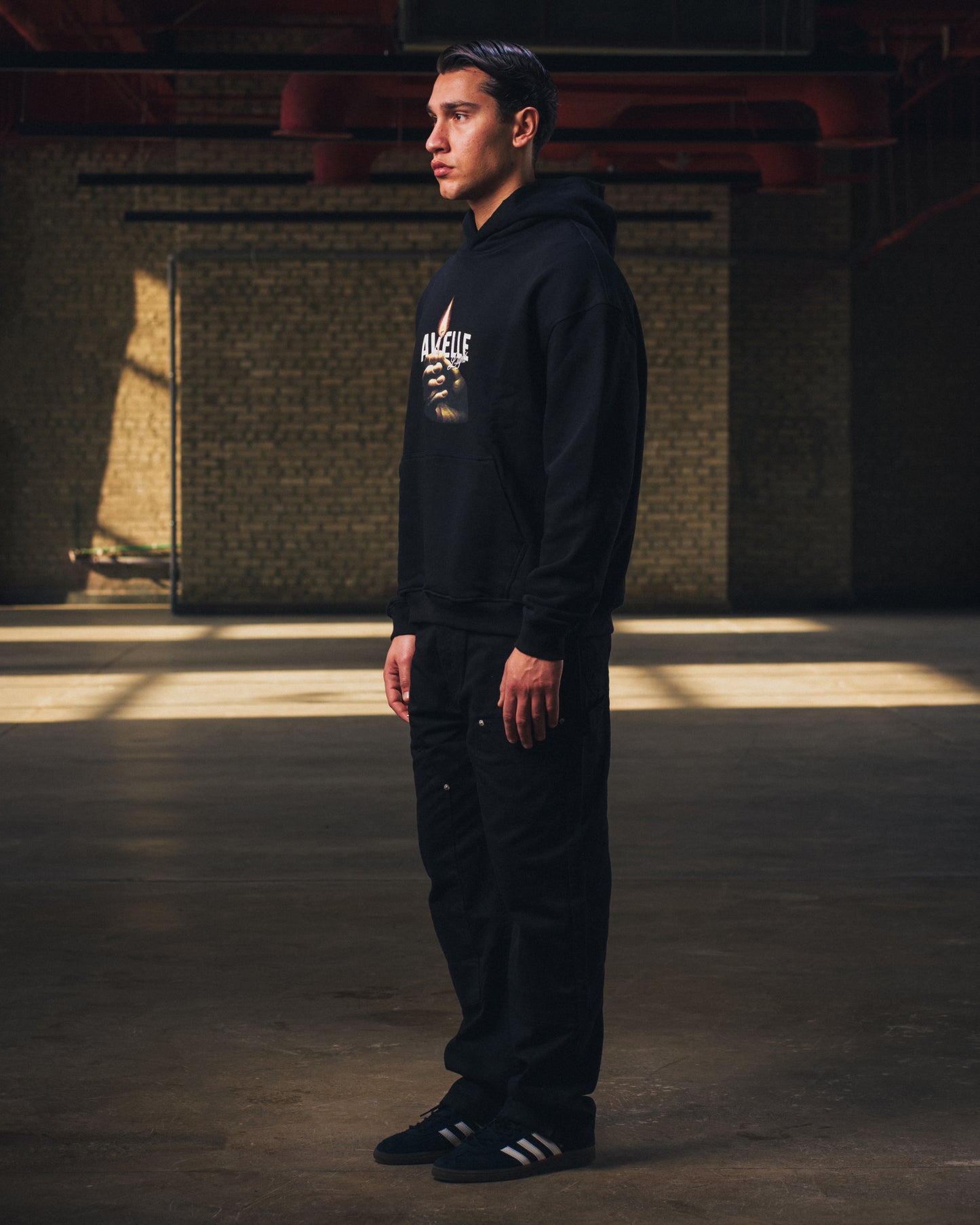 Heavyweight Light Printed Hoodie in Black