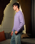 Knitted Polo Sweater In Purple