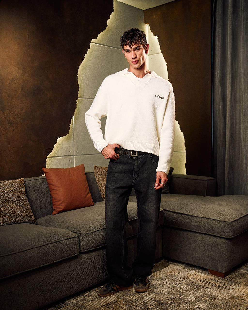 Knitted Polo Sweater In Off White