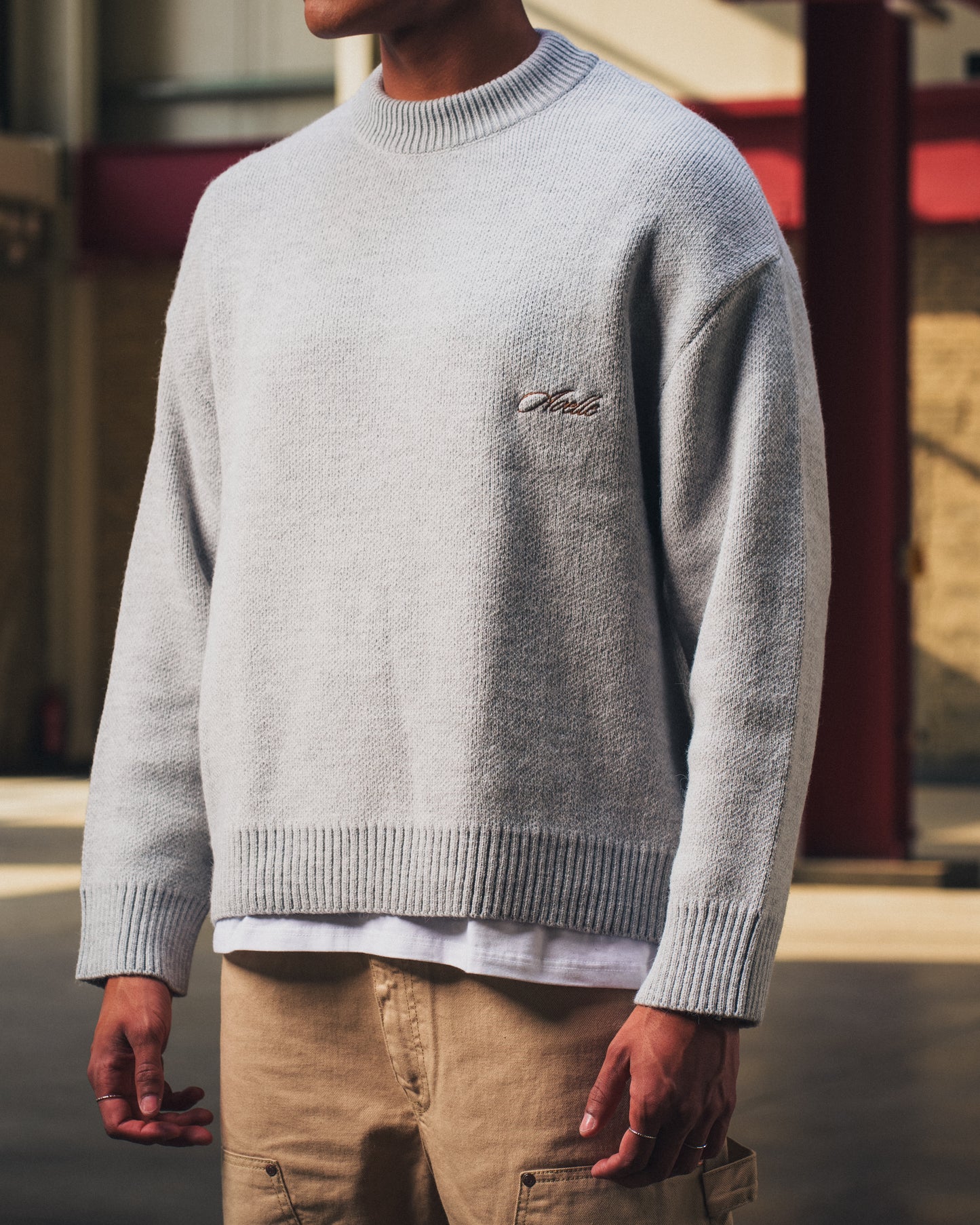 Knitted Crewneck Sweater in Grey