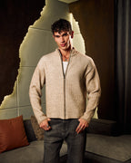 Zip Up Knitted Sweater In Beige