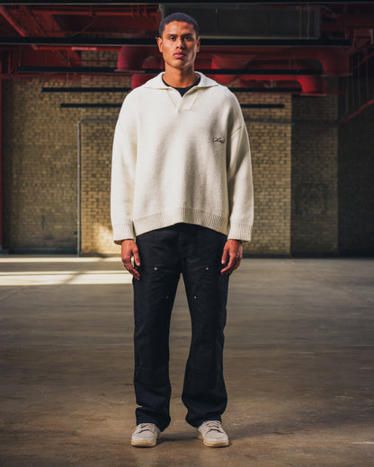 Knitted Polo Sweater in Cream