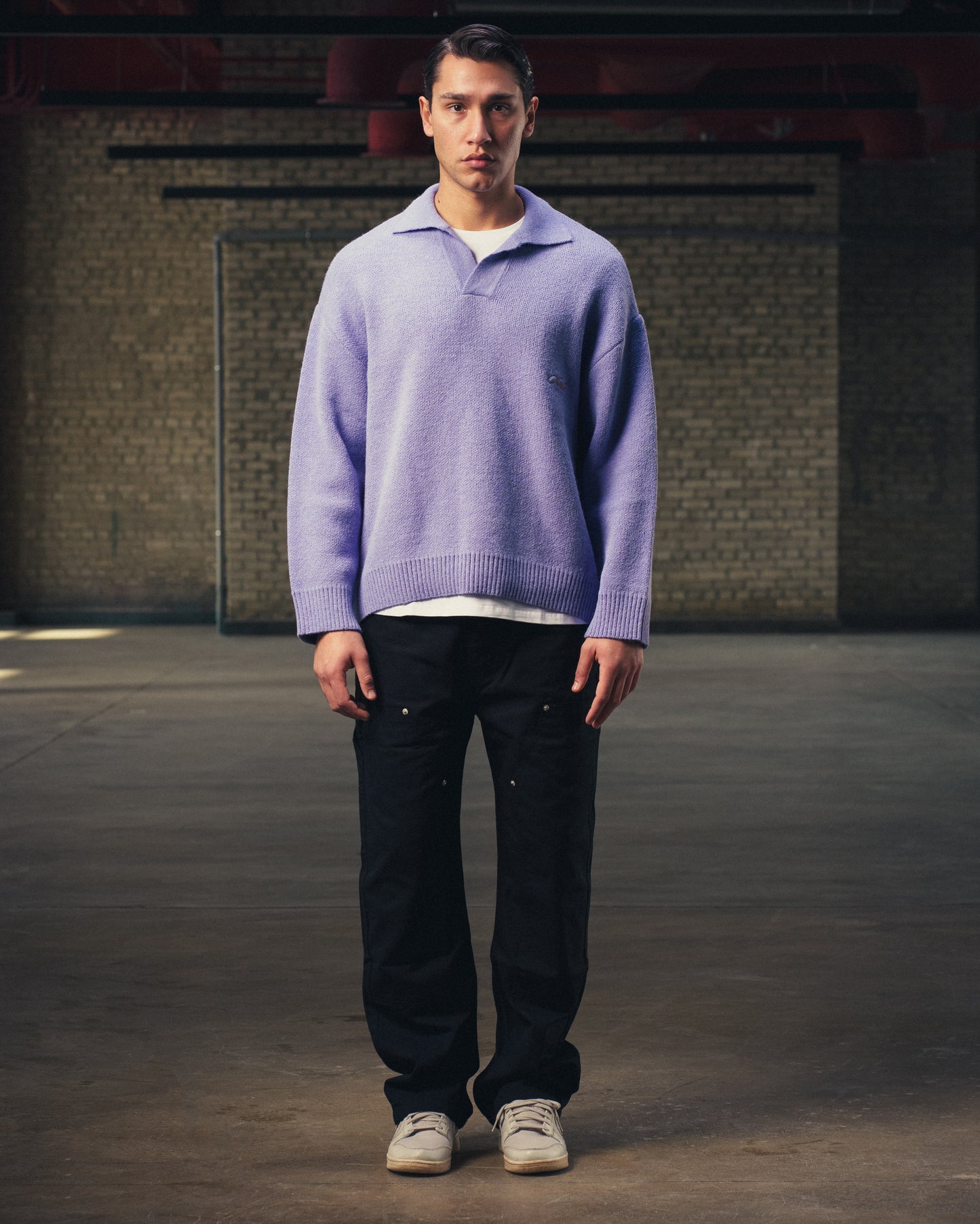 Knitted Polo Sweater in Purple