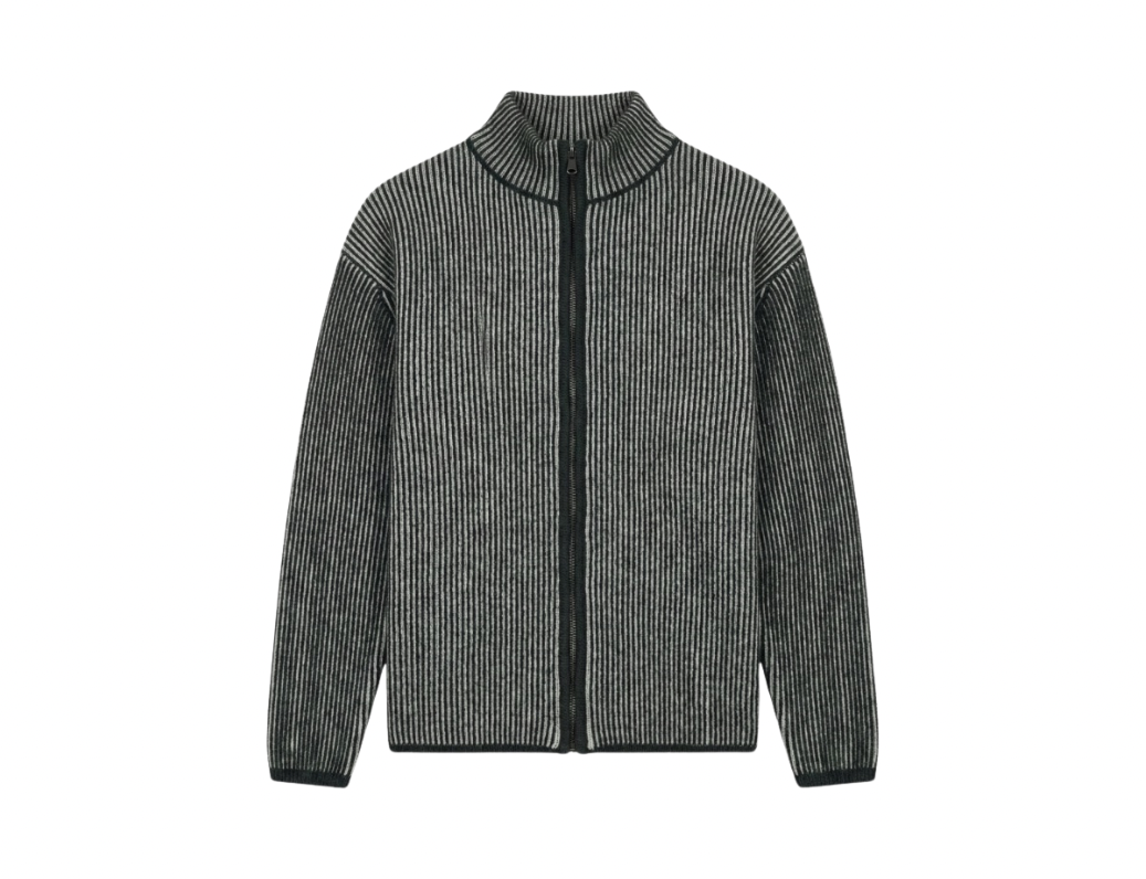 Zip Up Knitted Sweater In Green