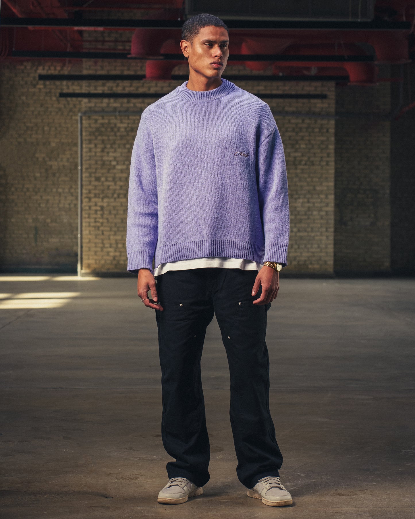 Knitted Crewneck Sweater in Purple