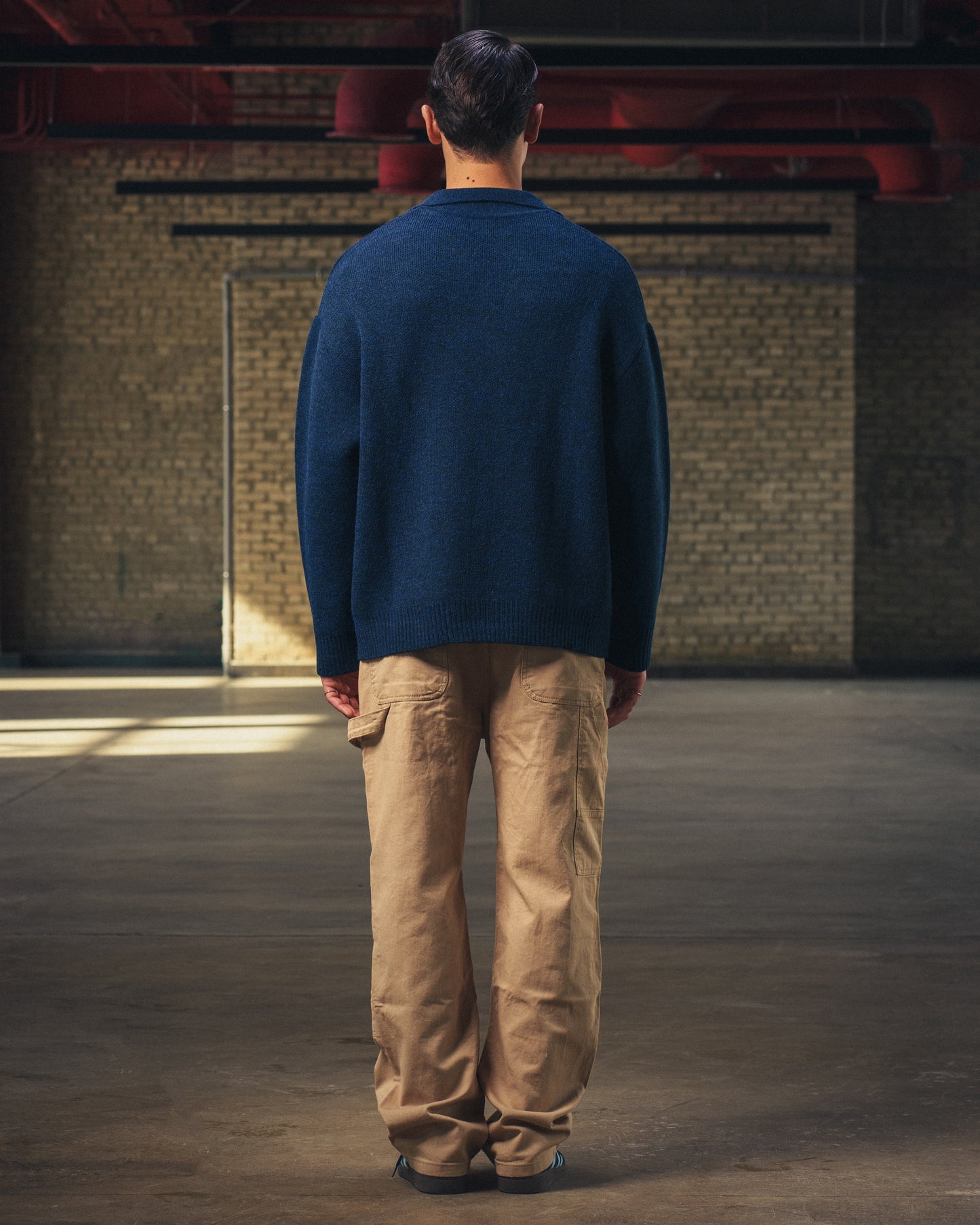 Knitted Polo Sweater in Navy Blue