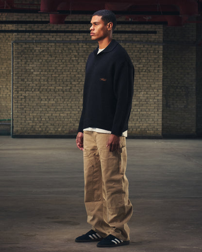 Knitted Polo Sweater in Black