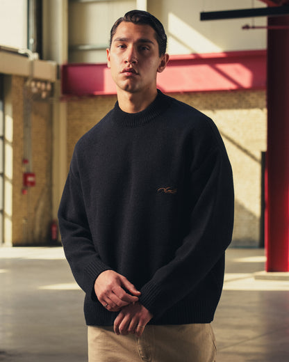 Knitted Crewneck Sweater in Black
