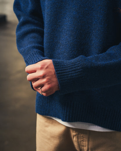 Knitted Polo Sweater in Navy Blue