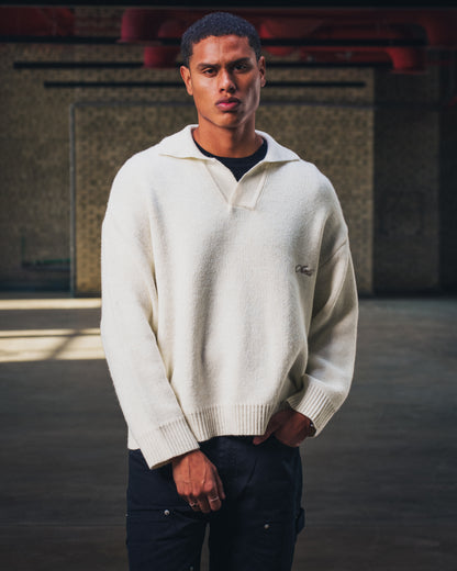 Knitted Polo Sweater in Cream
