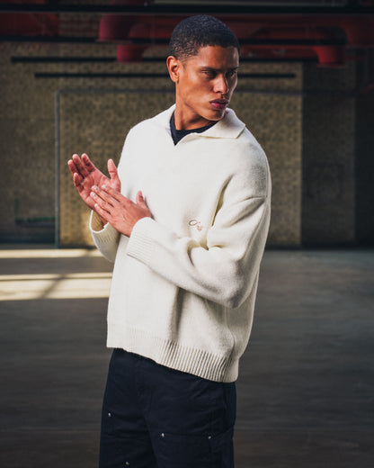 Knitted Polo Sweater in Cream