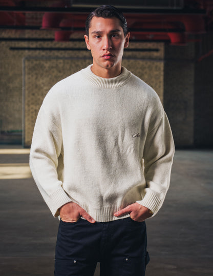 Knitted Crewneck Sweater in Cream