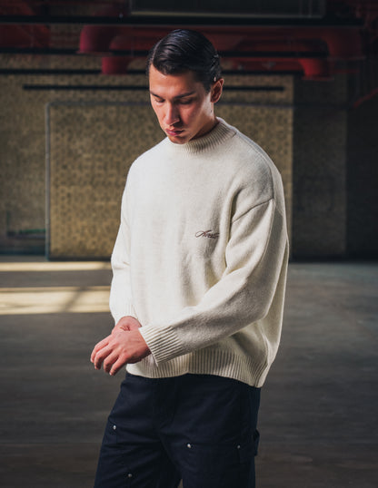Knitted Crewneck Sweater in Cream