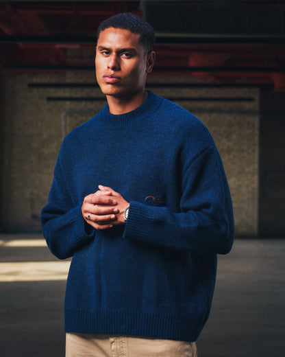 Knitted Crewneck Sweater in Navy Blue