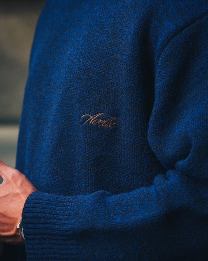 Knitted Crewneck Sweater in Navy Blue