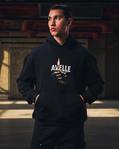 Heavyweight Light Printed Hoodie in Black