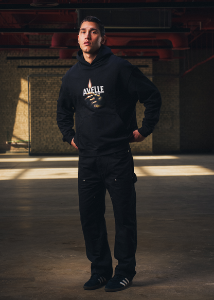 Heavyweight Light Printed Hoodie in Black