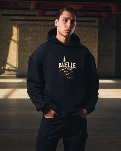 Heavyweight Light Printed Hoodie in Black