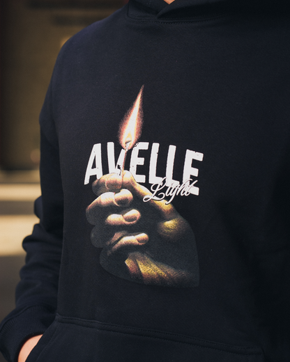 Heavyweight Light Printed Hoodie in Black