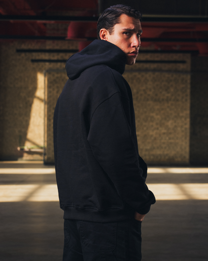Heavyweight Light Printed Hoodie in Black