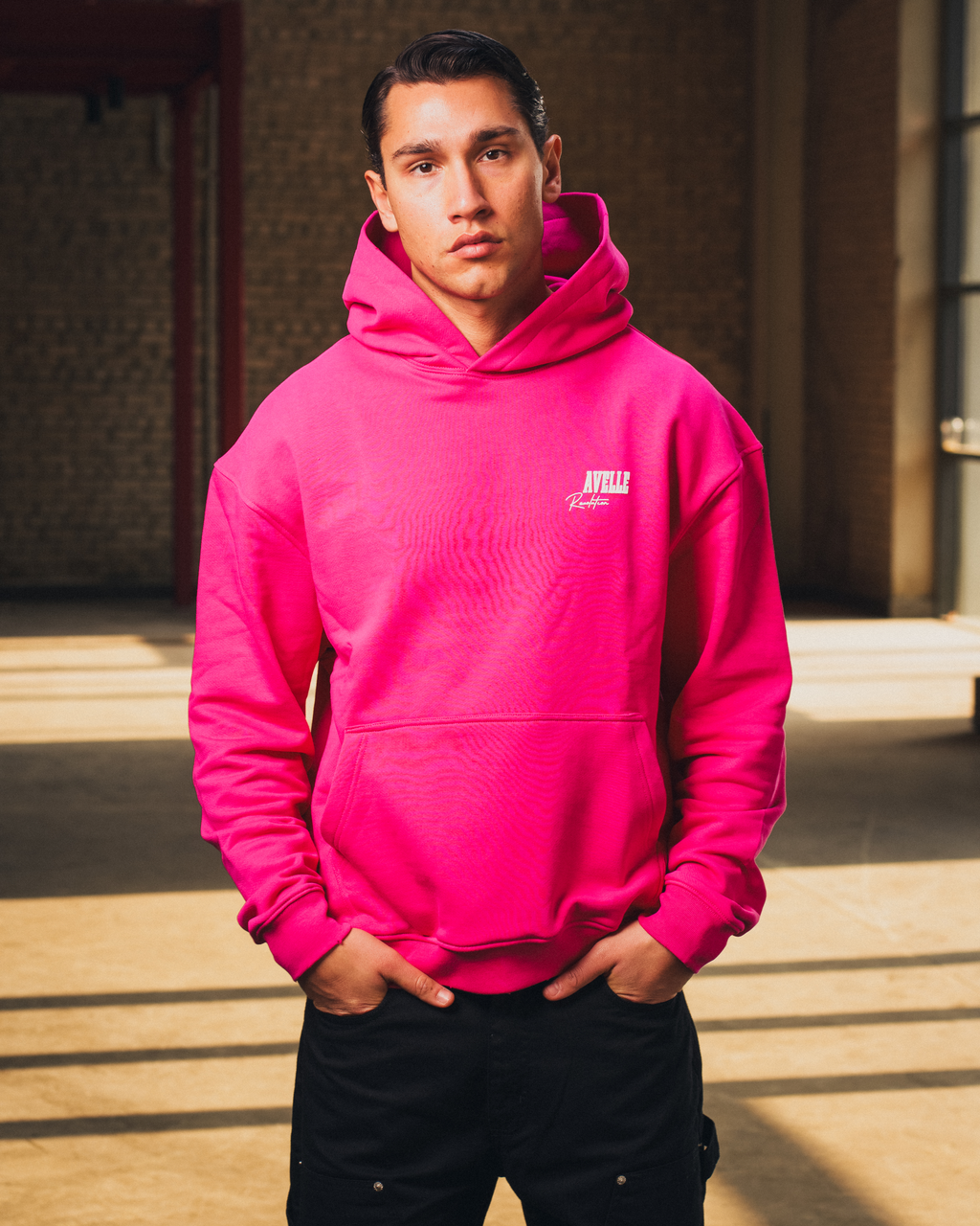 Heavyweight Logo Printed Hoodie in Deep Pink