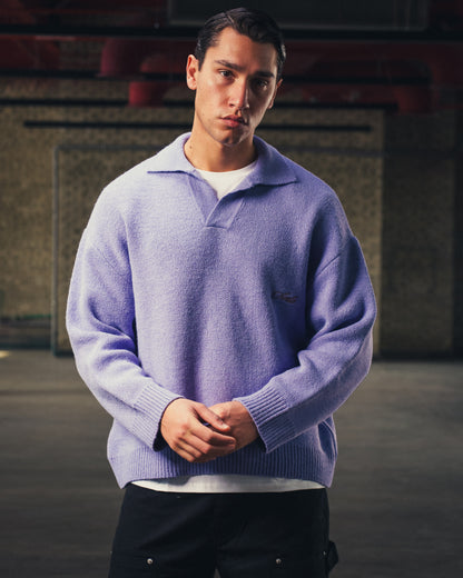 Knitted Polo Sweater in Purple
