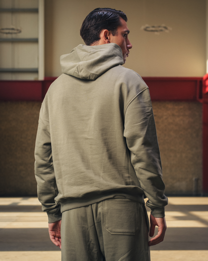 Heavyweight Logo Printed Hoodie in Olive