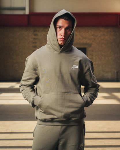 Heavyweight Logo Printed Hoodie in Olive