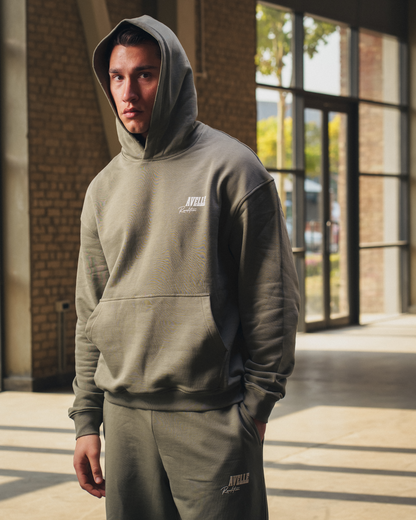 Heavyweight Logo Printed Hoodie in Olive