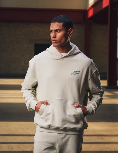 Heavyweight Logo Printed Hoodie in Ice Grey