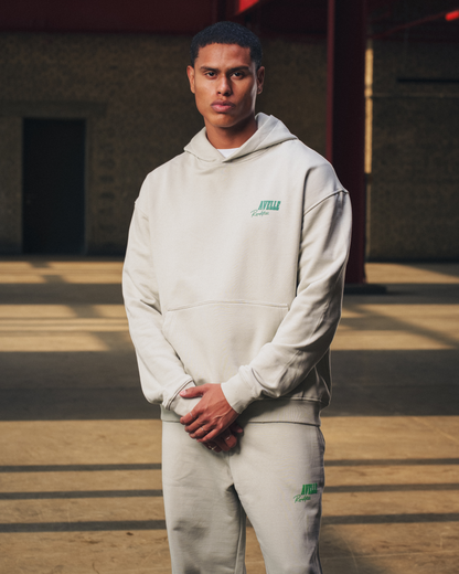 Heavyweight Logo Printed Hoodie in Ice Grey